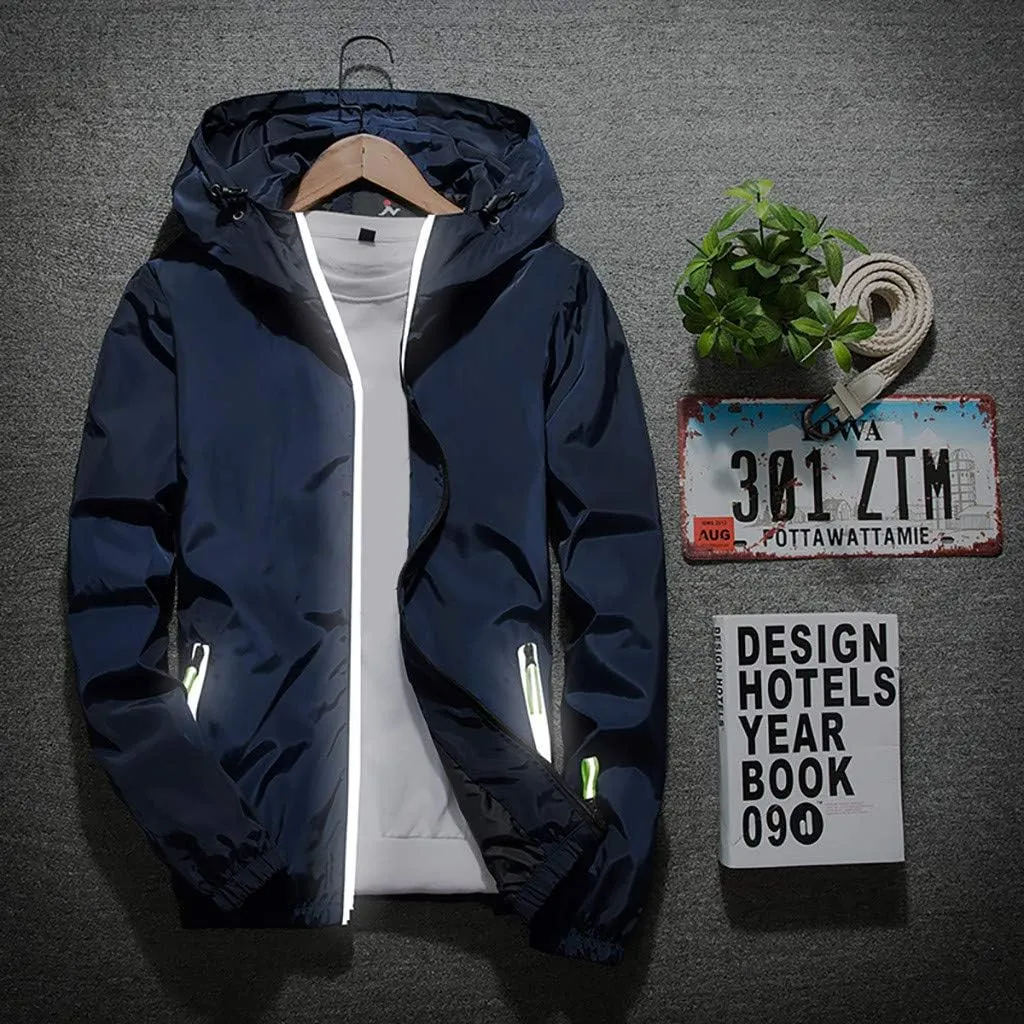 Mens Winter Jacket Mens Casual Jacket Casual Size Hoodie Reflective Zipper Outdoor Sport Coat