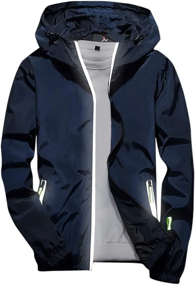 Mens Winter Jacket Mens Casual Jacket Casual Size Hoodie Reflective Zipper Outdoor Sport Coat