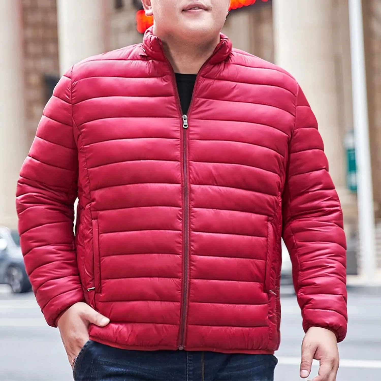 Men's Winter Jackets Lightweight Puffer Jacket Warm Quilted Jackets Plus Size Packable Down Jacket Stand Collar Coat