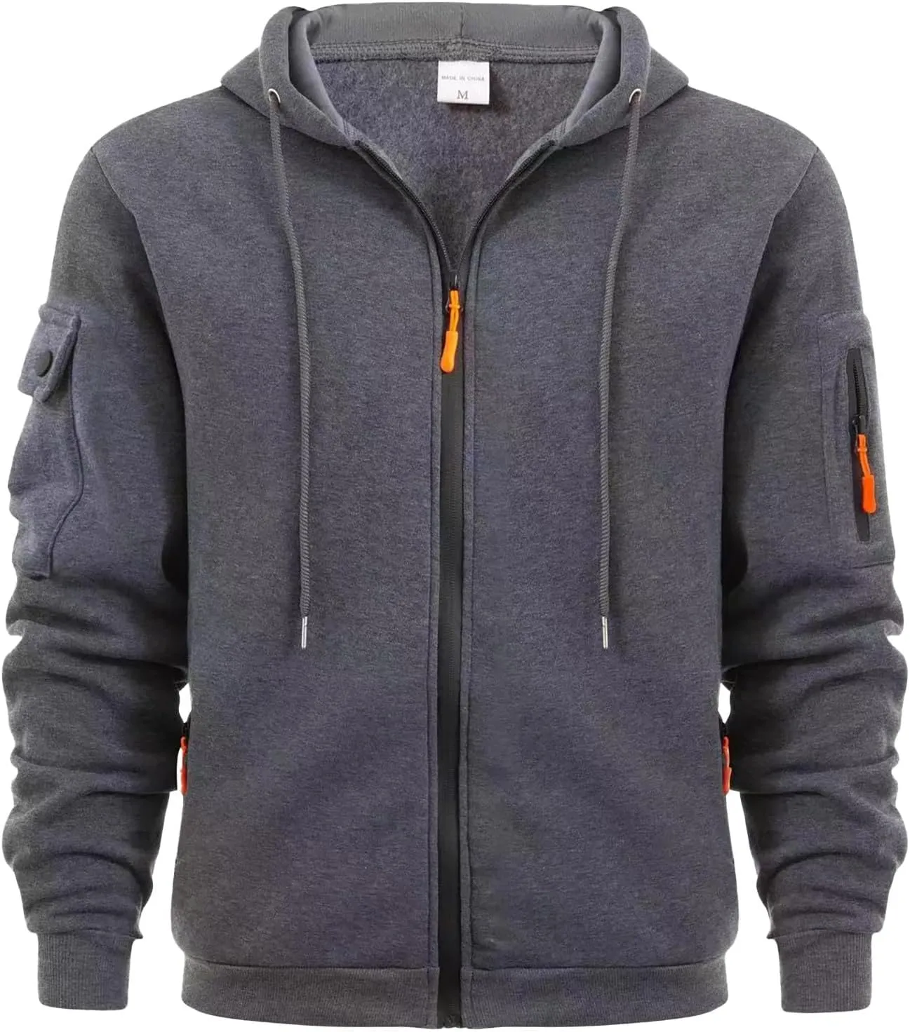 Men's Zip Hoodie Long Sleeved Loose Jogging Sport Sweatshirt Fall Casual Gym Athletic Cargo Warm Winter Pullover