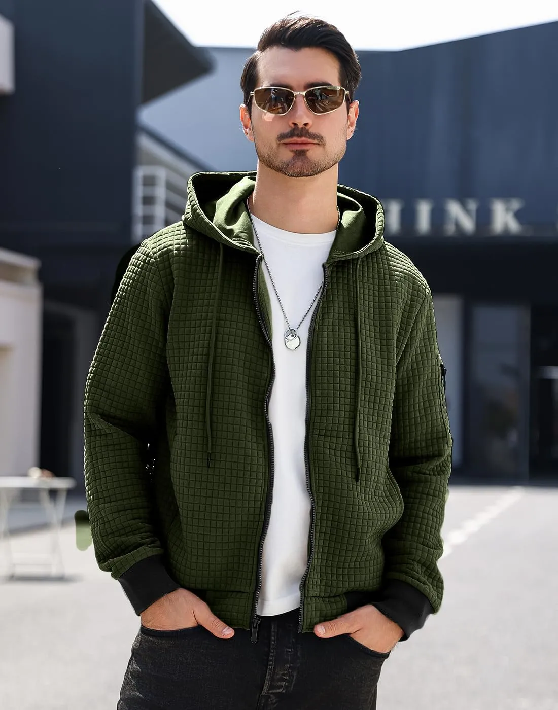 Mens Zip Up Hoodie Full-Zip Sweatshirt Lightweight Loose Fit Hooded Jackets