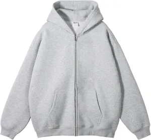 Mens Zip Up Hoodie Long Sleeve Drop Shoulder Oversized Jacket Drawstring Fashion Workout Fleece Pullover Sweatshirt
