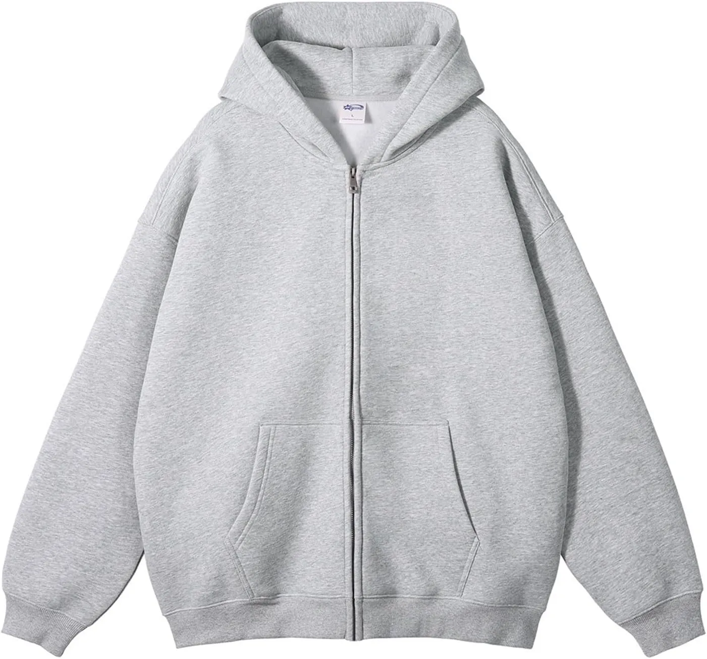 Mens Zip Up Hoodie Long Sleeve Drop Shoulder Oversized Jacket Drawstring Fashion Workout Fleece Pullover Sweatshirt