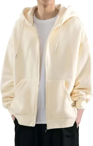 Men's Zip Up Hoodie Loose Fit Long Sleeve Sweatshirts Full Zip Drawstring Casual Lightweight Jacket With Pockets