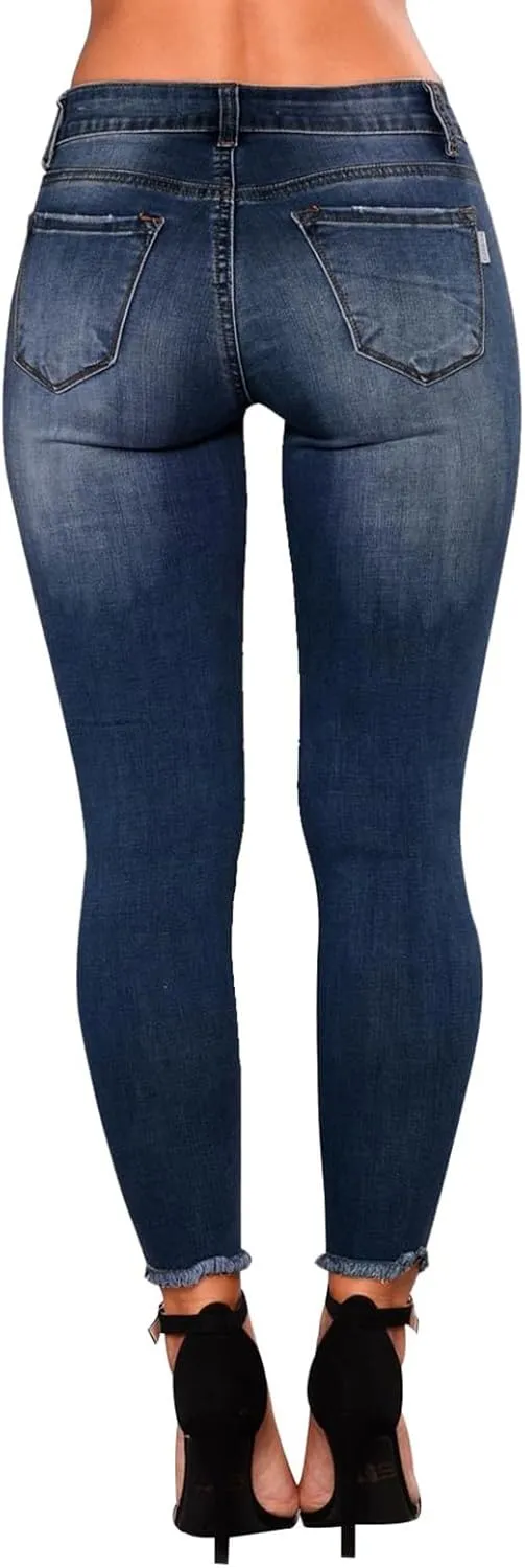 midelxp Ripped Jeans Womens Stretchy Skinny Low Rise Jeans Distressed Boyfriend Denim Pants Ripped Leggings with Pockets