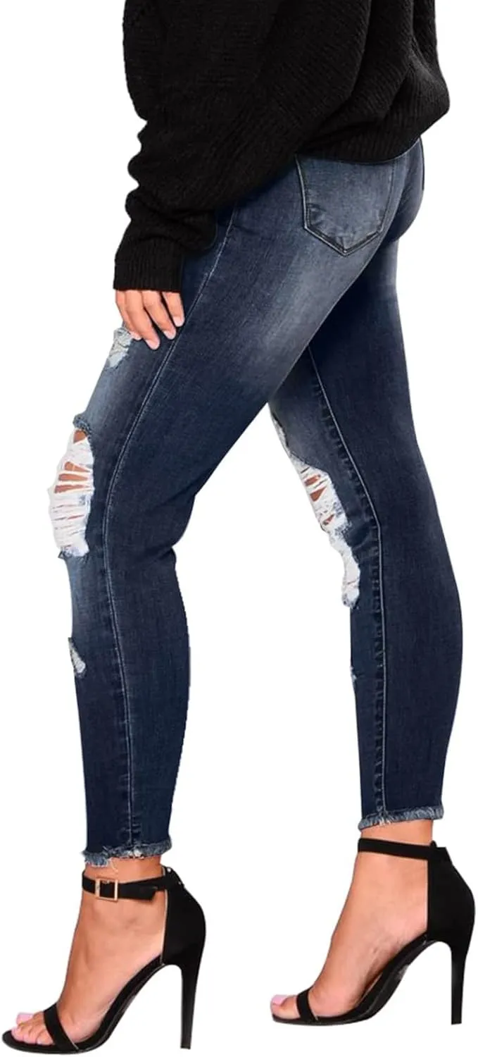 midelxp Ripped Jeans Womens Stretchy Skinny Low Rise Jeans Distressed Boyfriend Denim Pants Ripped Leggings with Pockets