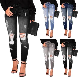 midelxp Ripped Jeans Womens Stretchy Skinny Low Rise Jeans Distressed Boyfriend Denim Pants Ripped Leggings with Pockets