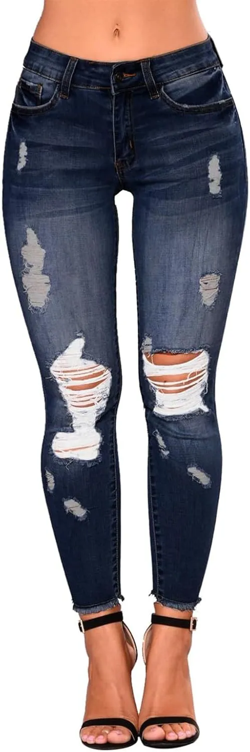 midelxp Ripped Jeans Womens Stretchy Skinny Low Rise Jeans Distressed Boyfriend Denim Pants Ripped Leggings with Pockets