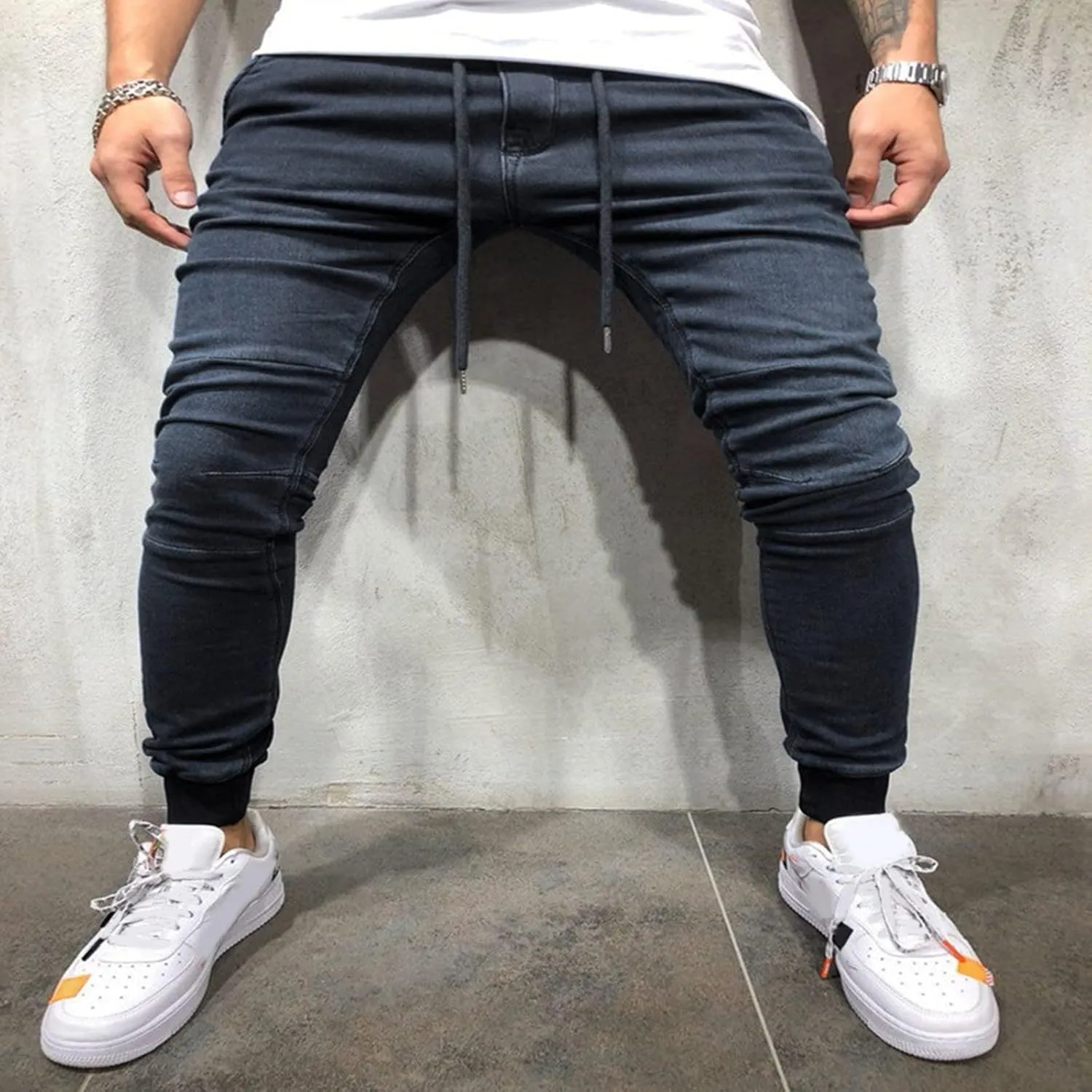 MIDOO Jeans for Men Straight Fit Drawstring Tapered Jeans Straight Leg Pants Lightweight Loose Stretch Denim Pants Trousers