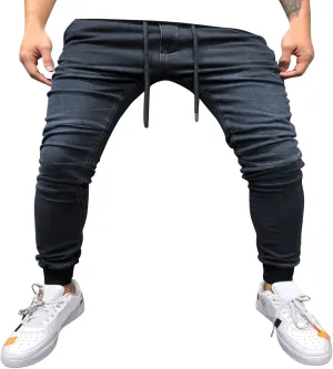 MIDOO Jeans for Men Straight Fit Drawstring Tapered Jeans Straight Leg Pants Lightweight Loose Stretch Denim Pants Trousers