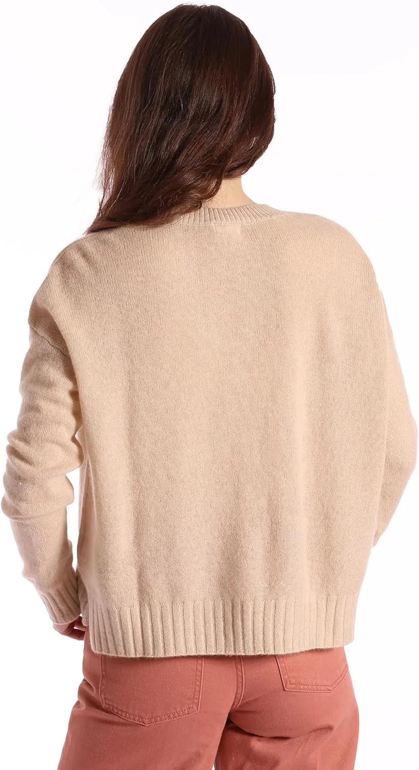 Minnie Rose Womens Long Sleeve Cashmere Sport Crewneck Sweater