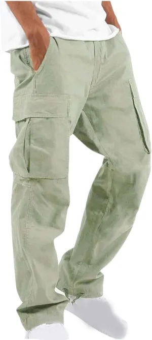 Muscularfit Cargo Pants for Men Big and Tall Elastic Waist Cotton Sweatpants Causal Solid Multi Pockets Joggers Athletic Pant