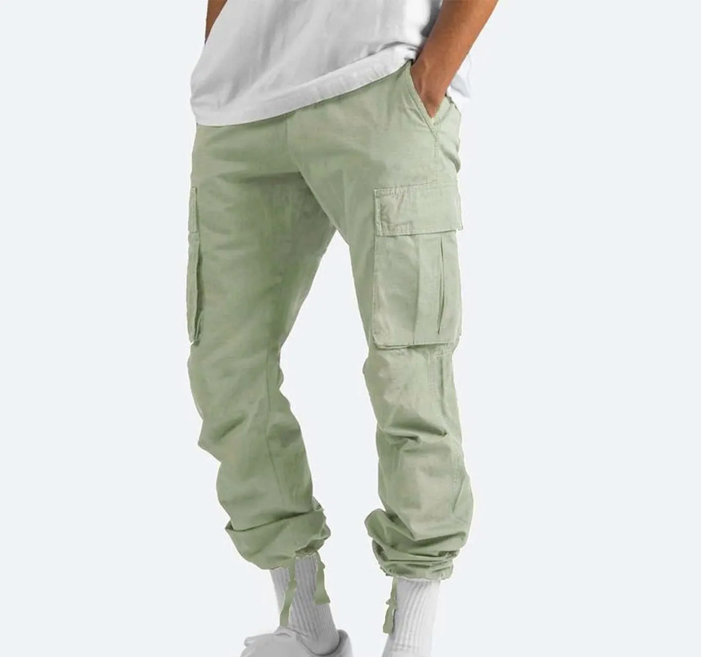 Muscularfit Cargo Pants for Men Big and Tall Elastic Waist Cotton Sweatpants Causal Solid Multi Pockets Joggers Athletic Pant