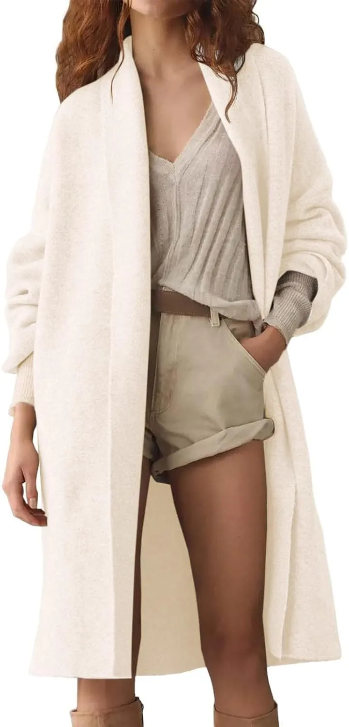NATHGAM Cashmere Long Cardigans for Women Fleece Open Front Oversized Slouchy Knit Sweaters Heavyweight Chunky Fall Outwear