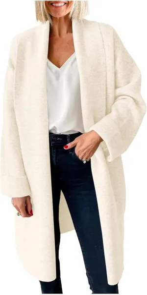 NATHGAM Cashmere Long Cardigans for Women Fleece Open Front Oversized Slouchy Knit Sweaters Heavyweight Chunky Fall Outwear