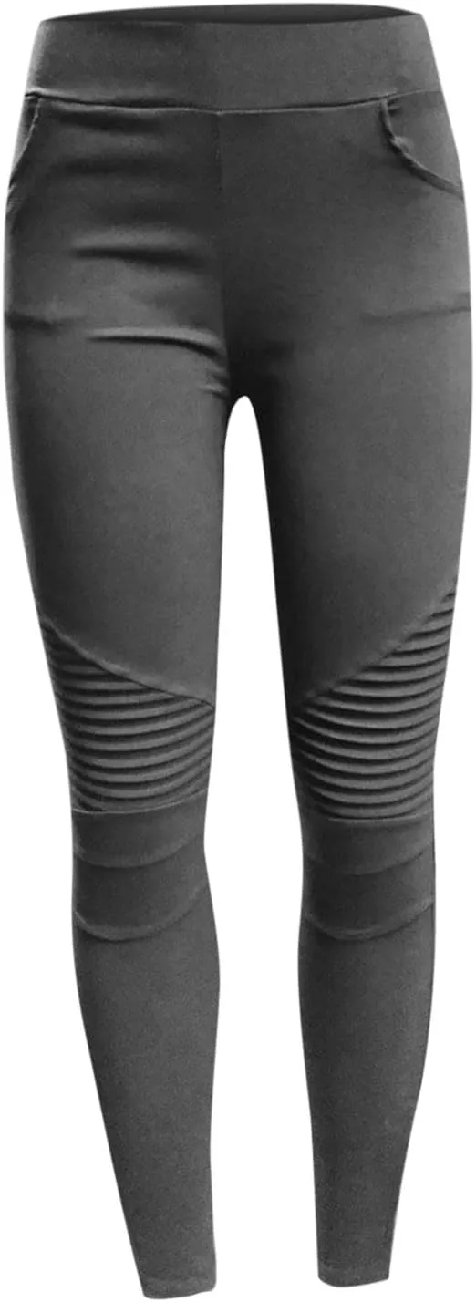 NATHGAM Women's Stretch Pants High Waisted Leggings Striped Decoration Slim Dressy Trousers Trendy Skinny Straight Leg Pants