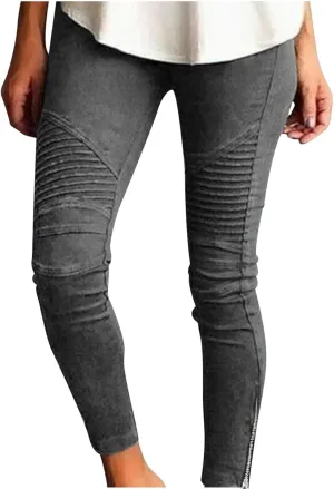 NATHGAM Women's Stretch Pants High Waisted Leggings Striped Decoration Slim Dressy Trousers Trendy Skinny Straight Leg Pants