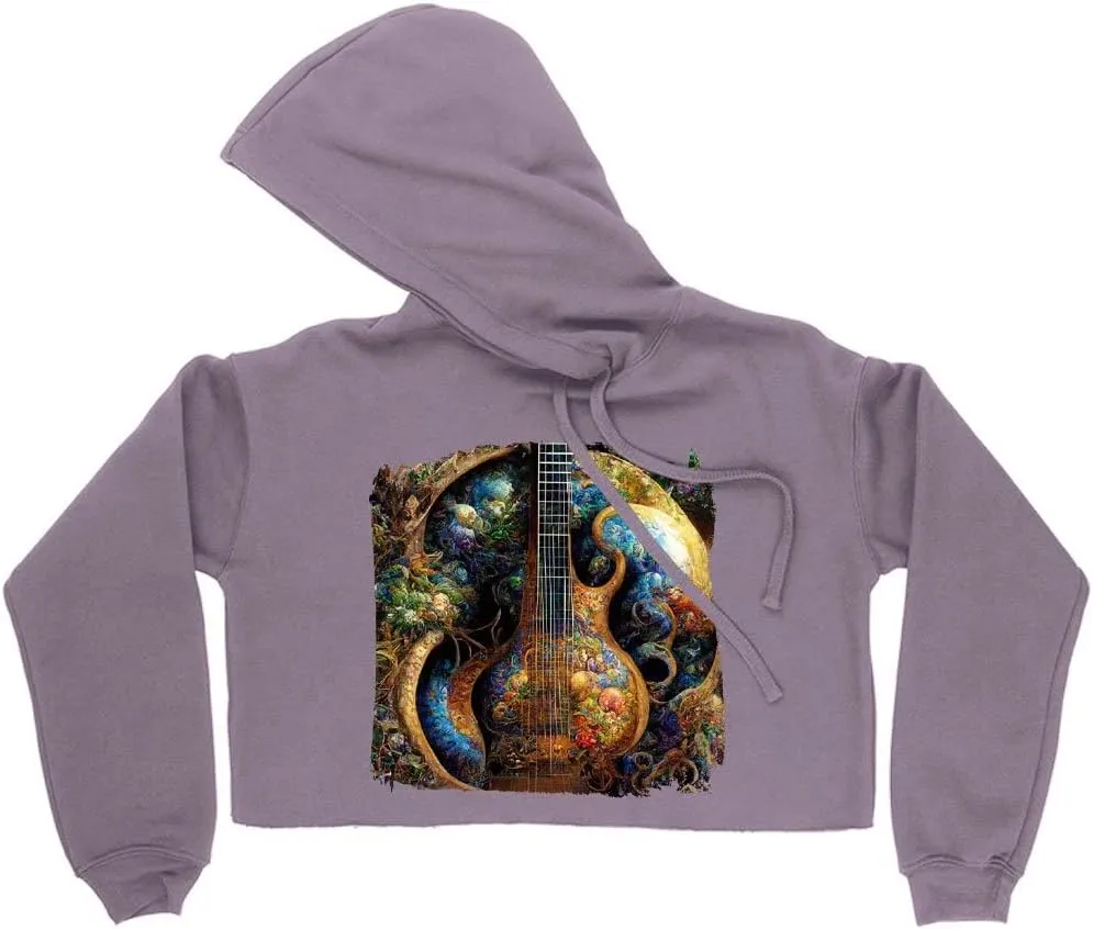 Nature Guitar Women's Cropped Fleece Hoodie - Guitar Tree Cropped Hoodie for Women