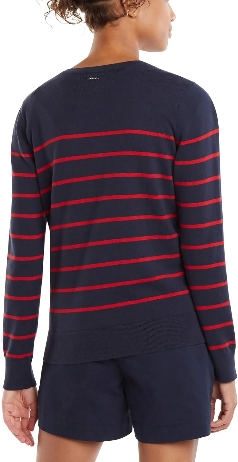 Nautica Women's Voyage Long Sleeve 100% Cotton Striped Crewneck Sweater