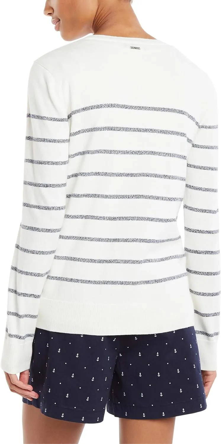 Nautica Women's Voyage Long Sleeve 100% Cotton Striped Crewneck Sweater