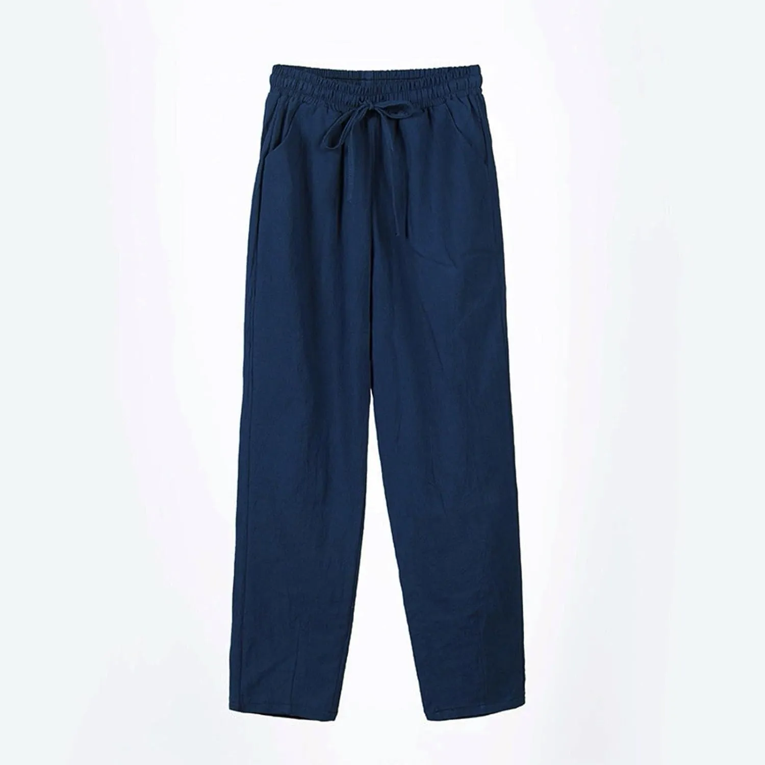NBXNZWF Women's Cotton Linen Straight Leg Pants Elastic Drawstring Casual Trousers Summer Beach Lounge Pants with Pockets