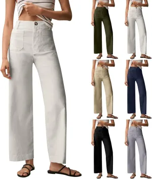 NBXNZWF Womens Wide Leg Cropped Pants Stretch Twill Jeans with Patch Pocket Straight Leg High Waisted Chino Casual Jeans