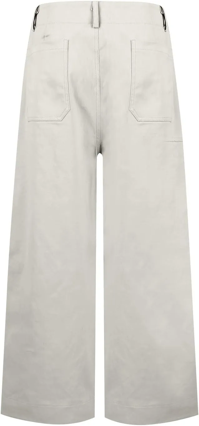 NBXNZWF Womens Wide Leg Cropped Pants Stretch Twill Jeans with Patch Pocket Straight Leg High Waisted Chino Casual Jeans