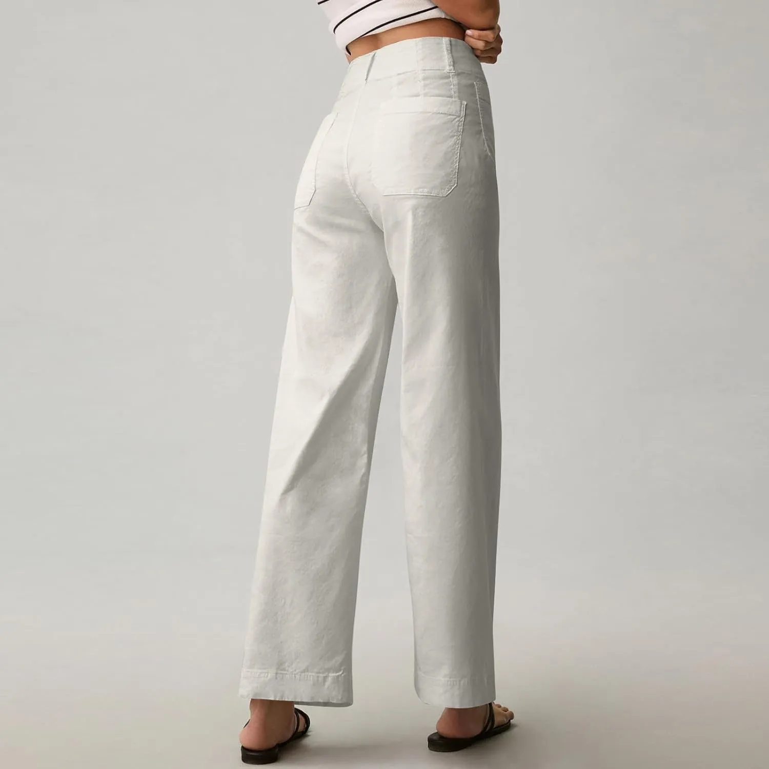 NBXNZWF Womens Wide Leg Cropped Pants Stretch Twill Jeans with Patch Pocket Straight Leg High Waisted Chino Casual Jeans