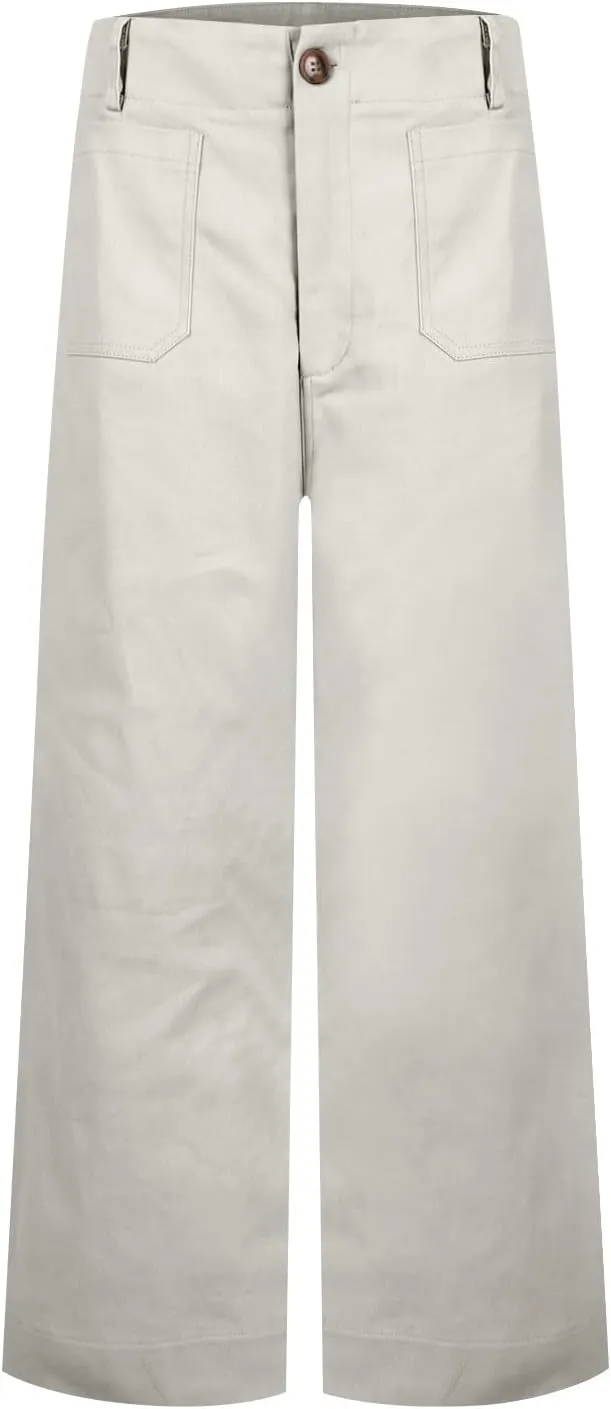 NBXNZWF Womens Wide Leg Cropped Pants Stretch Twill Jeans with Patch Pocket Straight Leg High Waisted Chino Casual Jeans