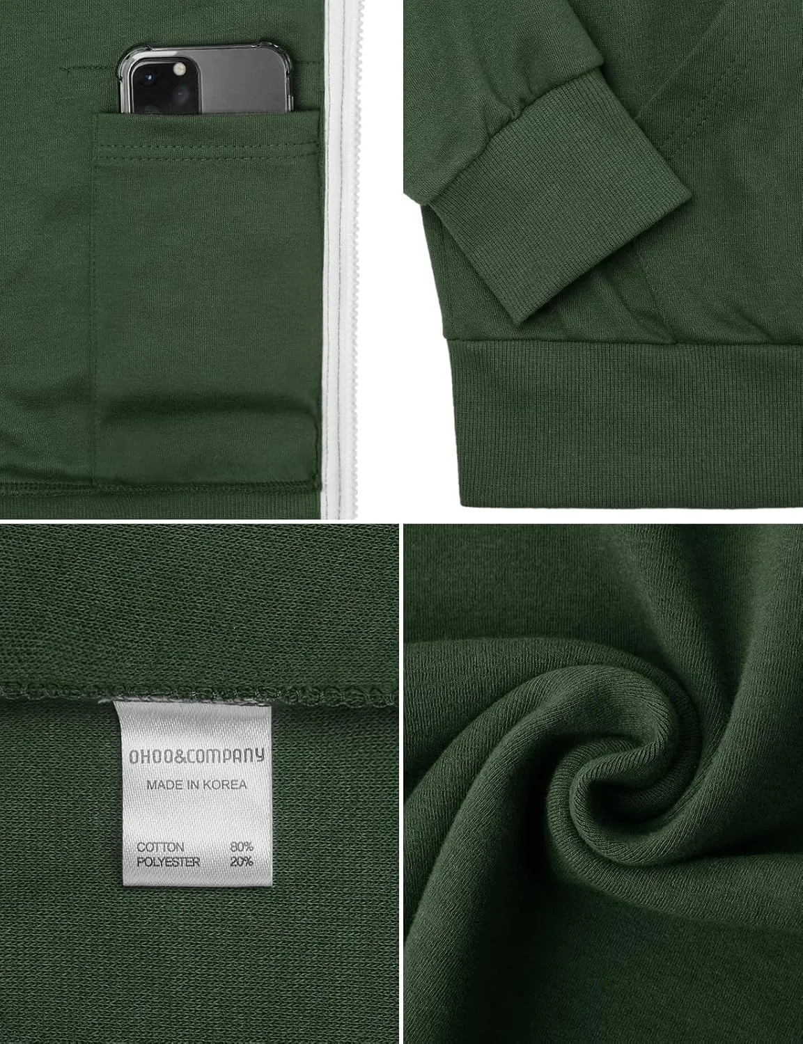 Ohoo Men's Zip Up Hoodie Lightweight Sweatshirt Full Zip Hooded Jacket