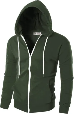 Ohoo Men's Zip Up Hoodie Lightweight Sweatshirt Full Zip Hooded Jacket