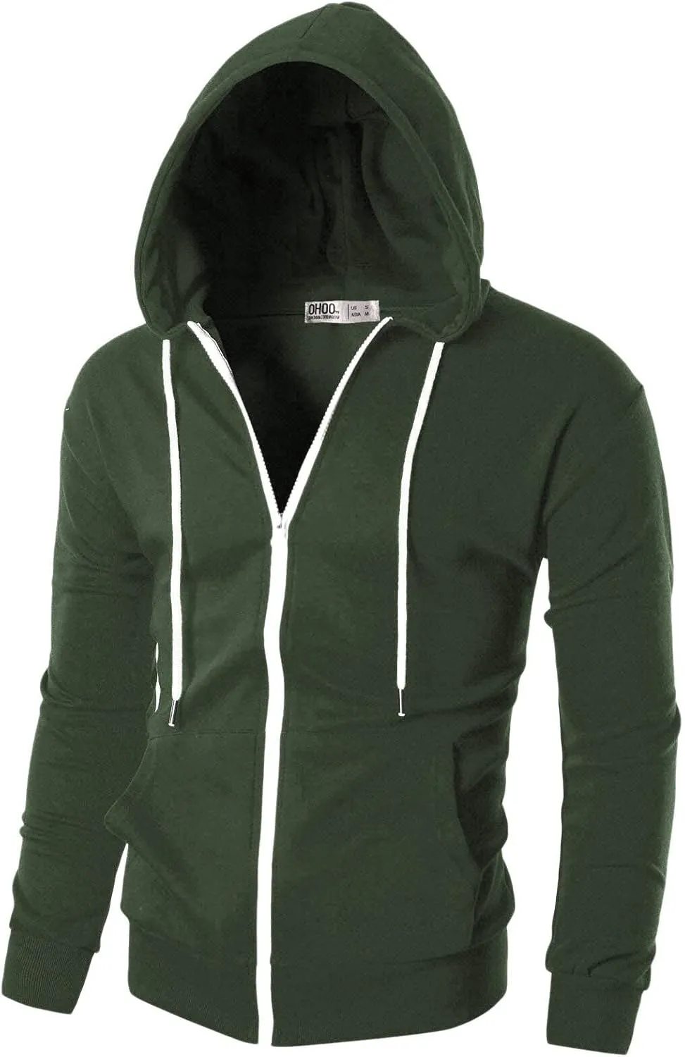 Ohoo Men's Zip Up Hoodie Lightweight Sweatshirt Full Zip Hooded Jacket