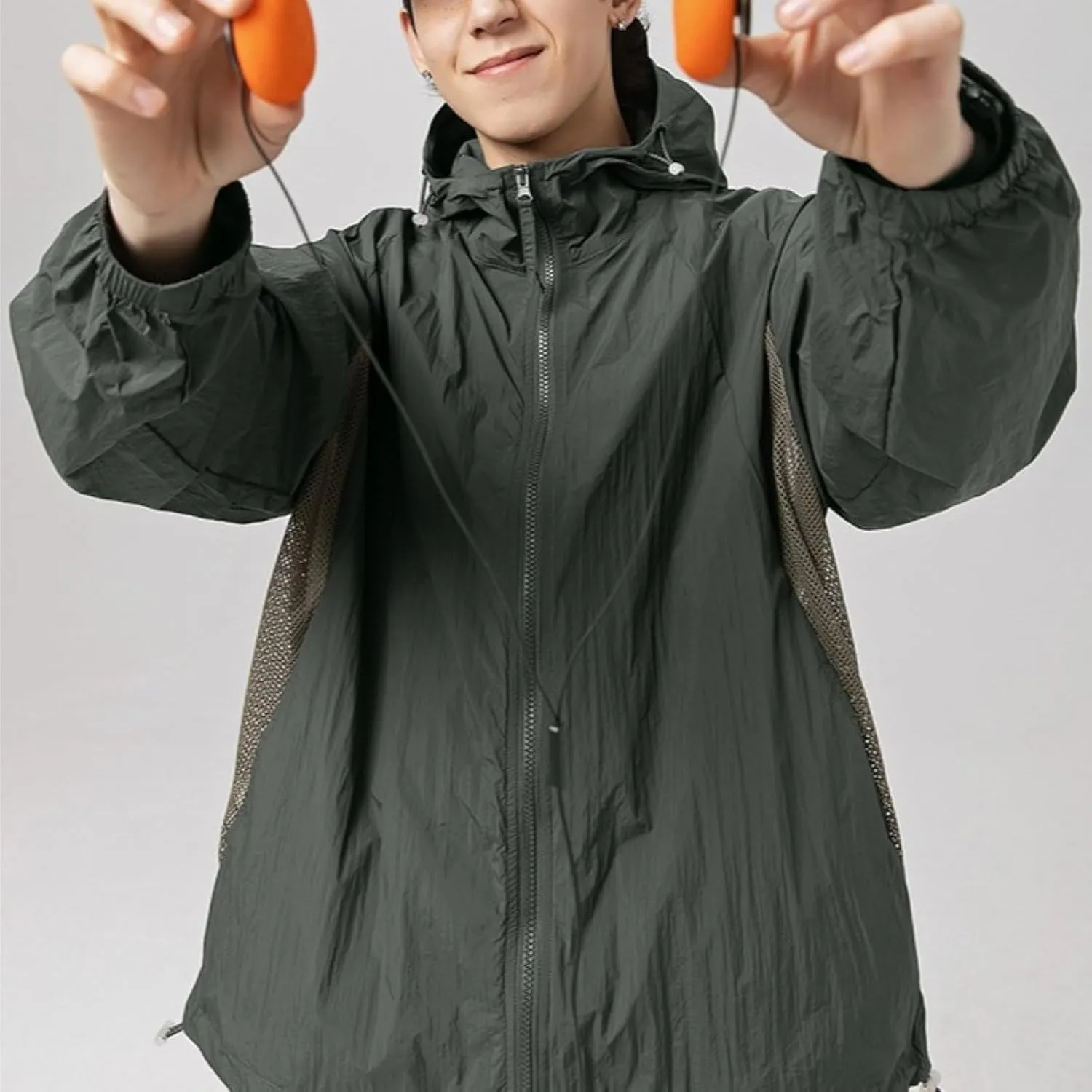 Outdoor Sun Protection Jacket for Men Breathable Mesh Quick-Drying Cooling Jacket Sports Jacket with Brim