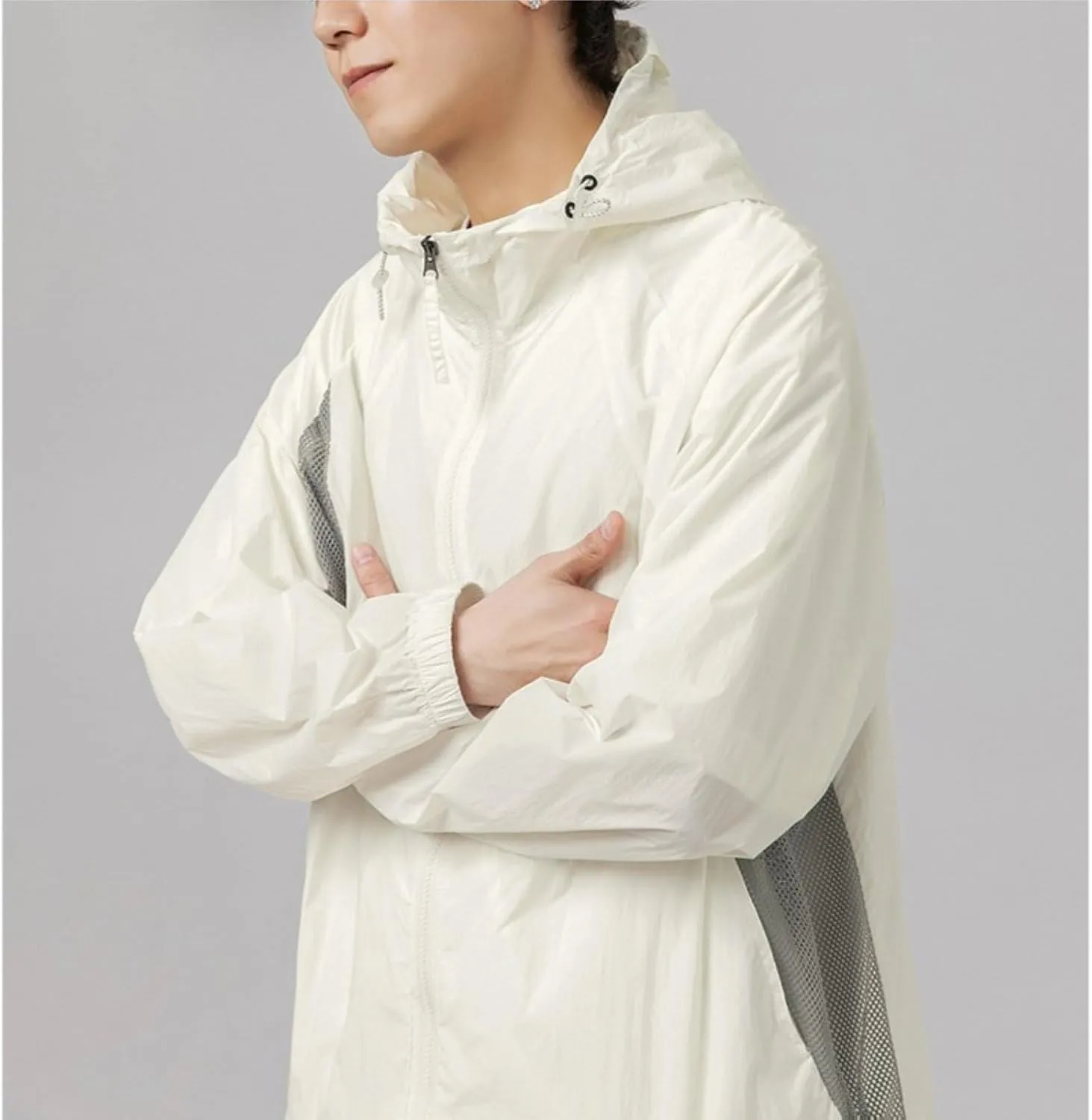 Outdoor Sun Protection Jacket for Men Breathable Mesh Quick-Drying Cooling Jacket Sports Jacket with Brim