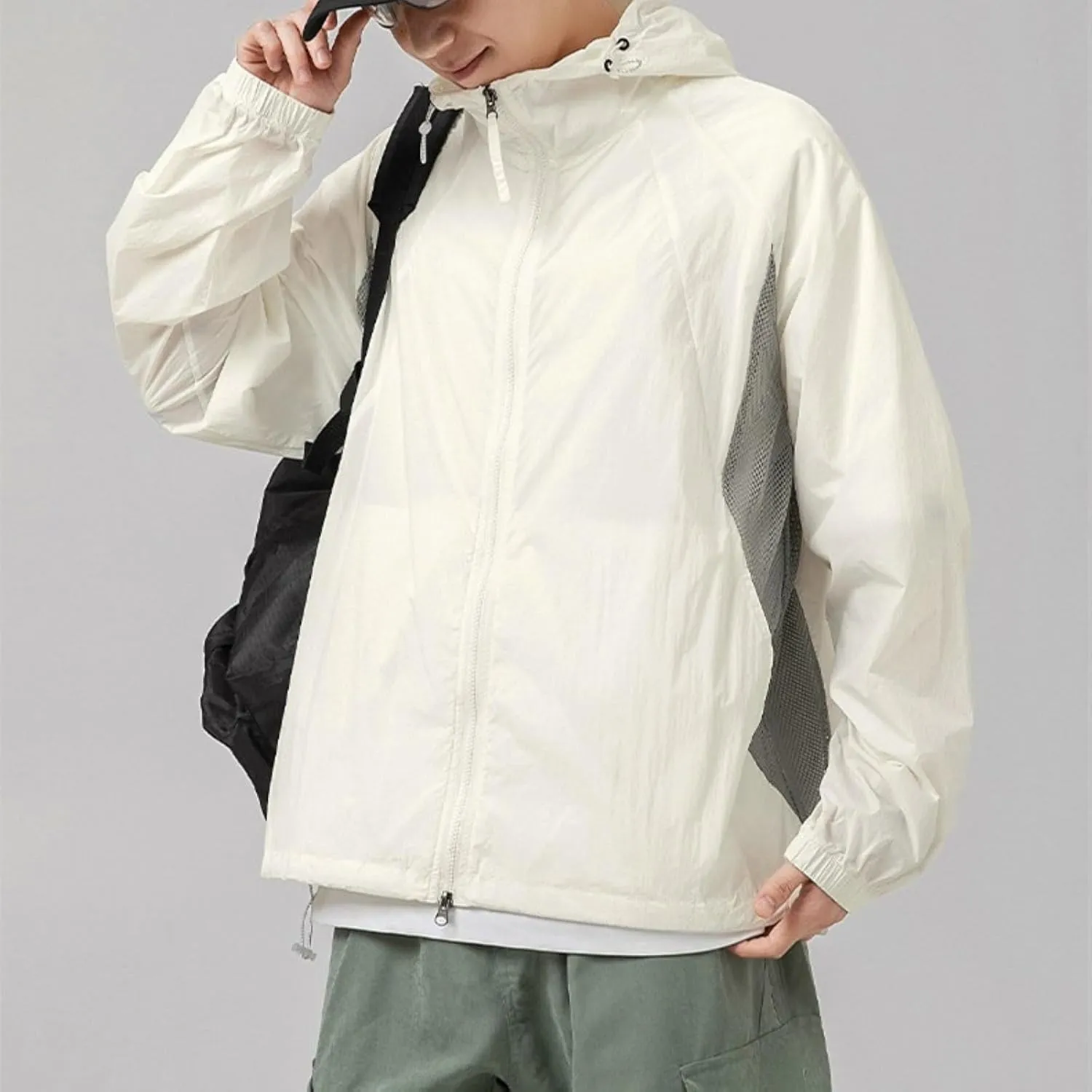 Outdoor Sun Protection Jacket for Men Breathable Mesh Quick-Drying Cooling Jacket Sports Jacket with Brim