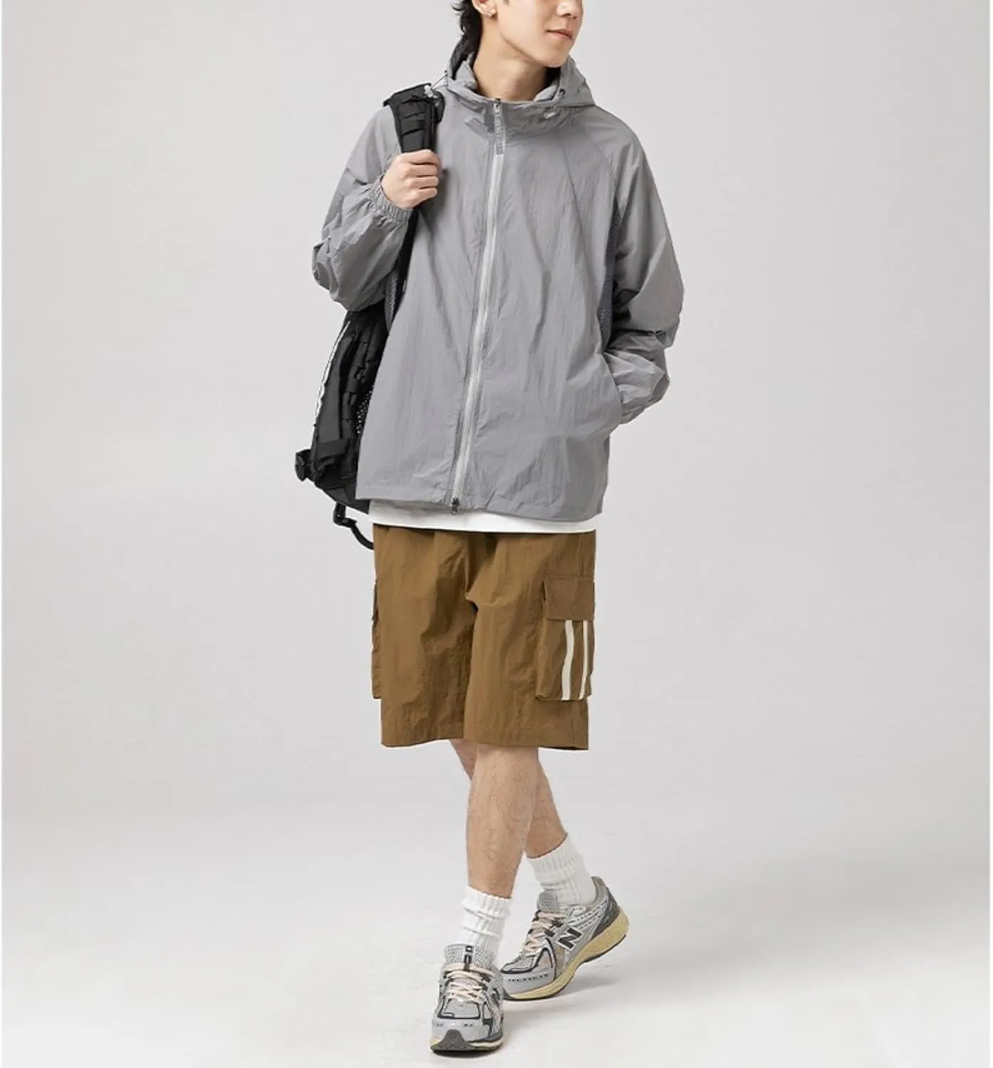 Outdoor Sun Protection Jacket for Men Breathable Mesh Quick-Drying Cooling Jacket Sports Jacket with Brim