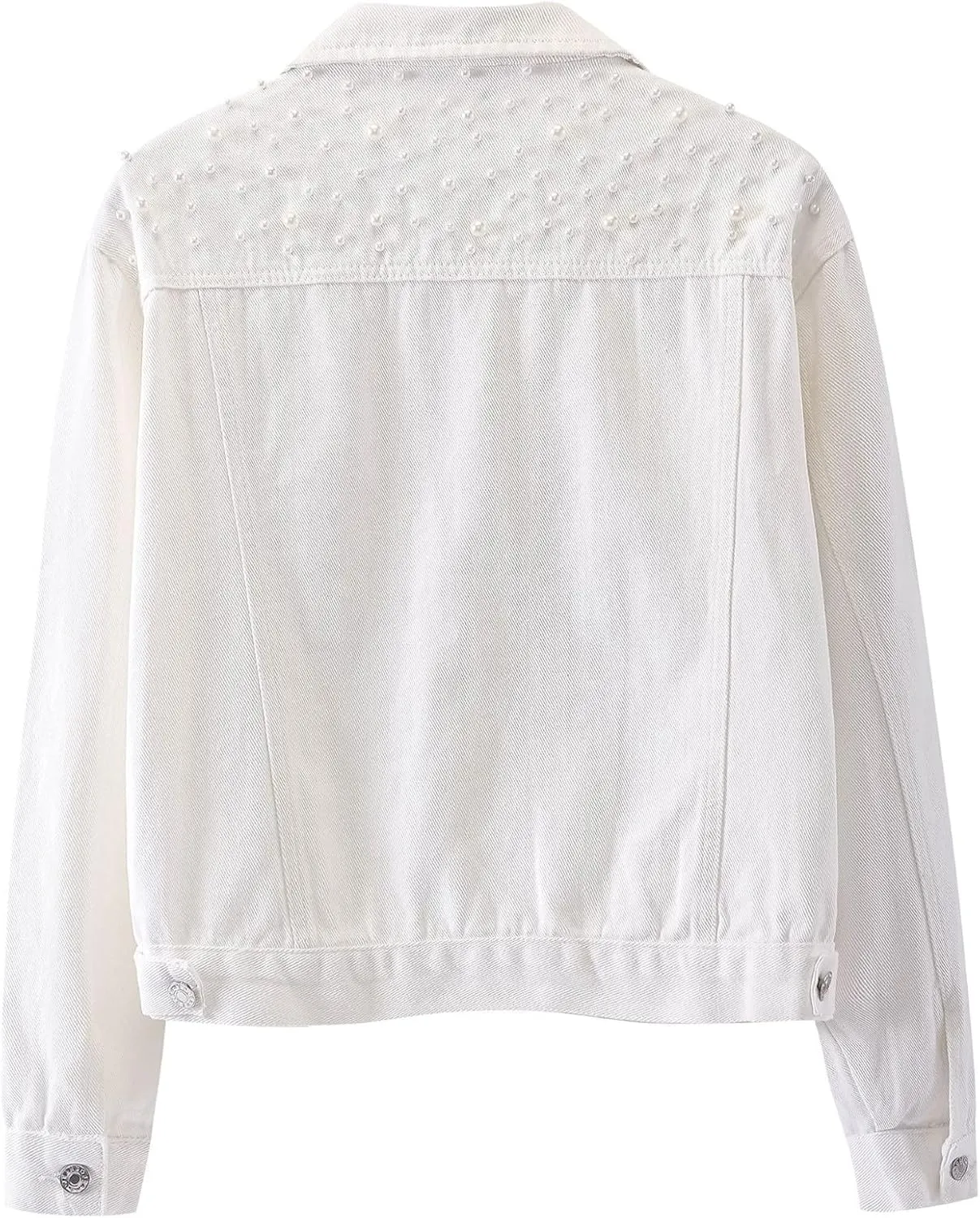 Oversized Denim Jacket Women Embroidered Pearls Short Crop Jean Jacket Button Down Distressed Denim Shacket Pockets