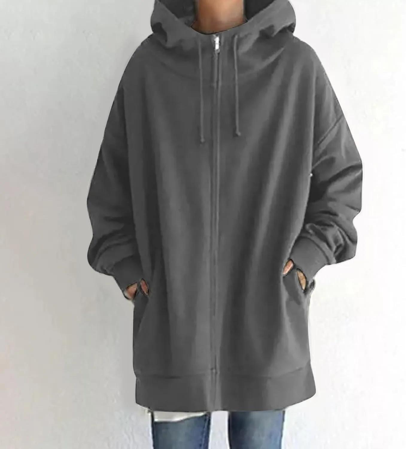 Oversized Zip Up Hoodies for Women Plus Size Long Fleece Jacket Casual Long Sleeve Cute Sweatshirts with Pockets