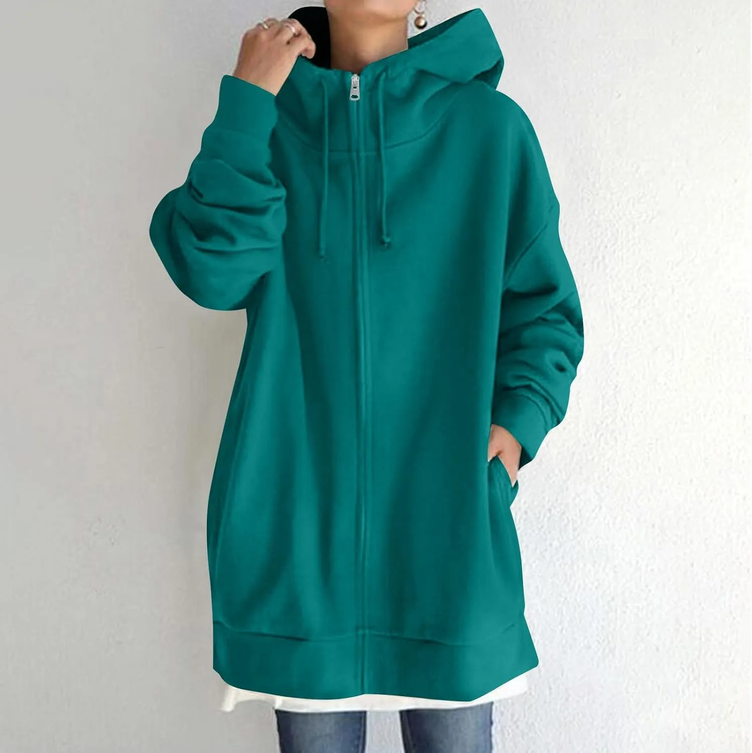 Oversized Zip Up Hoodies for Women Plus Size Long Fleece Jacket Casual Long Sleeve Cute Sweatshirts with Pockets
