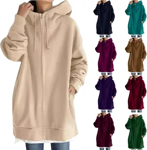 Oversized Zip Up Hoodies for Women Plus Size Long Fleece Jacket Casual Long Sleeve Cute Sweatshirts with Pockets