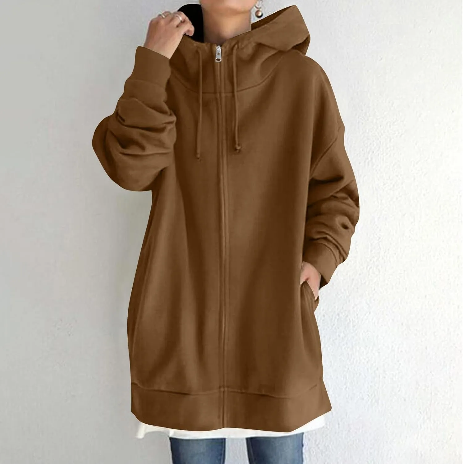 Oversized Zip Up Hoodies for Women Plus Size Long Fleece Jacket Casual Long Sleeve Cute Sweatshirts with Pockets
