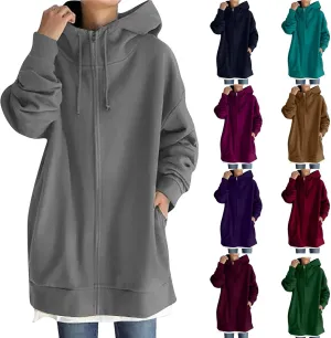 Oversized Zip Up Hoodies for Women Plus Size Long Fleece Jacket Casual Long Sleeve Cute Sweatshirts with Pockets