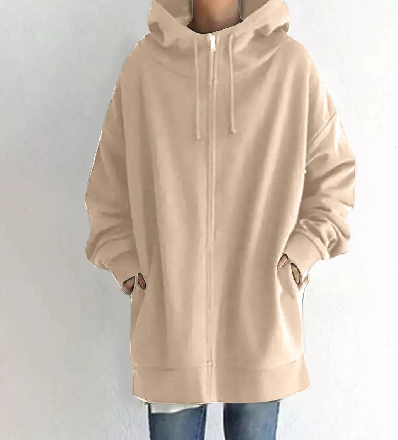 Oversized Zip Up Hoodies for Women Plus Size Long Fleece Jacket Casual Long Sleeve Cute Sweatshirts with Pockets