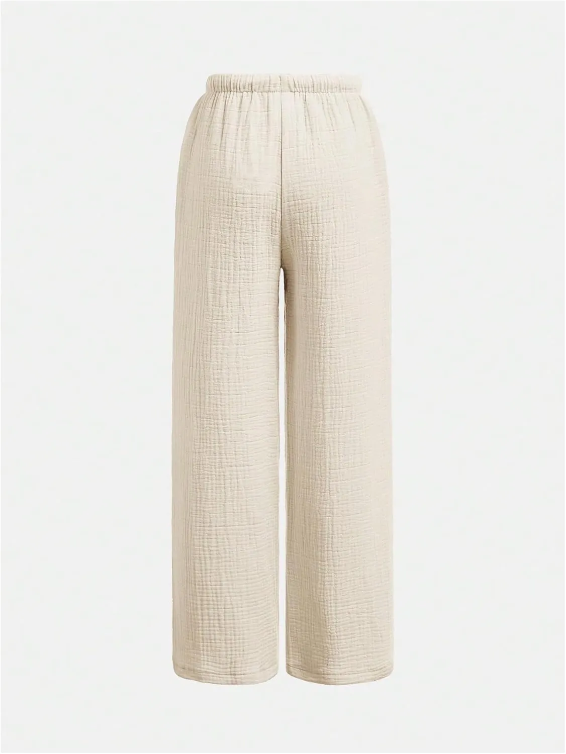 OYOANGLE Girl's Linen Pants Elastic Drawstring Waist Straight Leg Trousers with Pocket