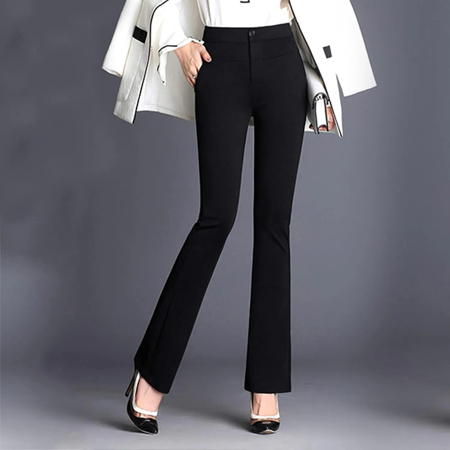Pants Trousers Women High Waist Leg Work Stretchy Casual Straight Business Slim Fit Pants for Women for Work