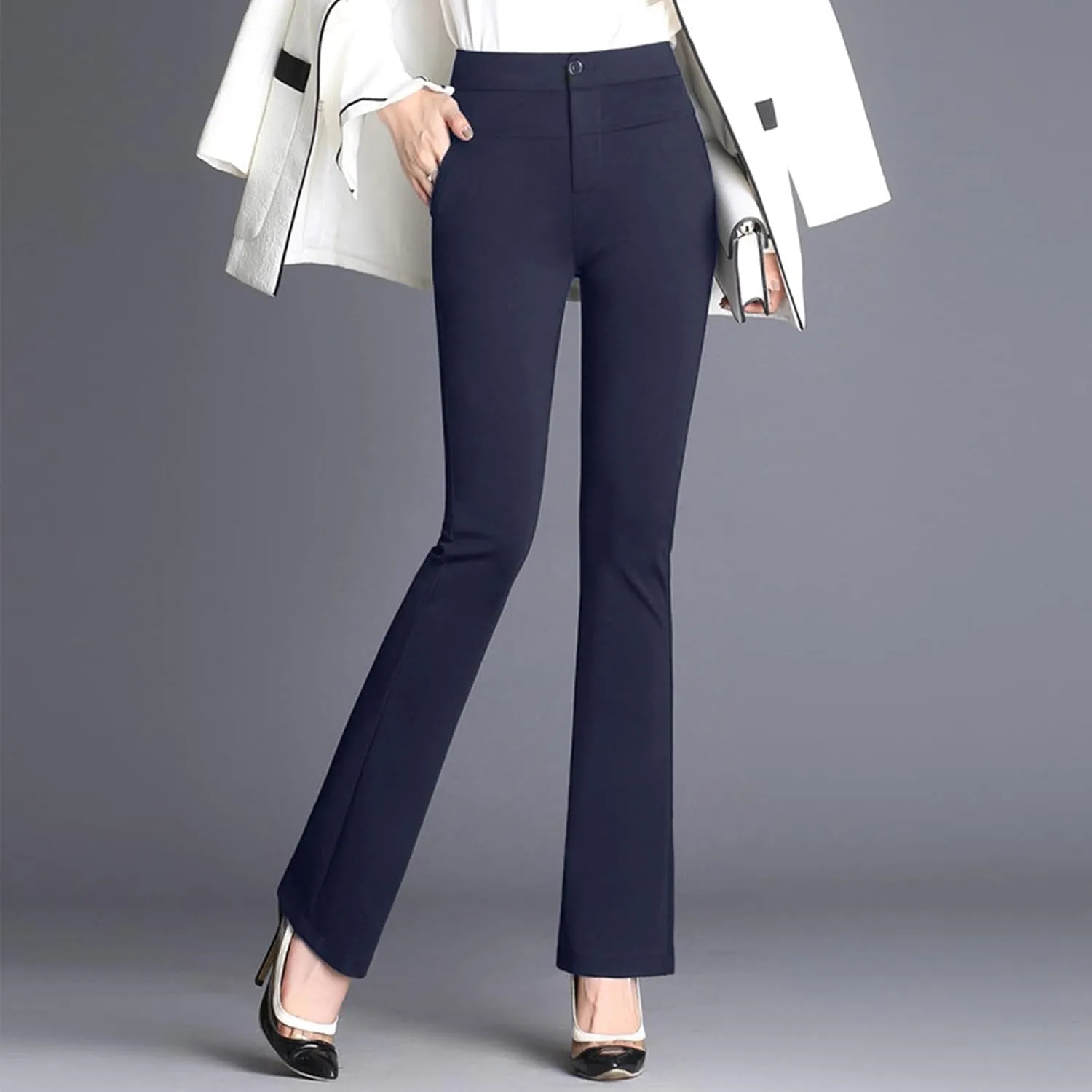Pants Trousers Women High Waist Leg Work Stretchy Casual Straight Business Slim Fit Pants for Women for Work