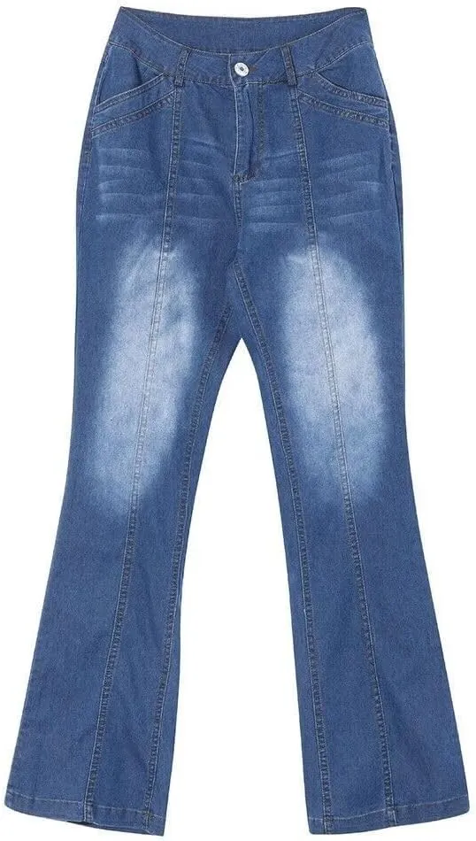 Patchwork Bell Bottom Jeans for Women High Waisted Flare Jeans Classic Wide Leg Denim Pants Stretch Bootcut Jeans