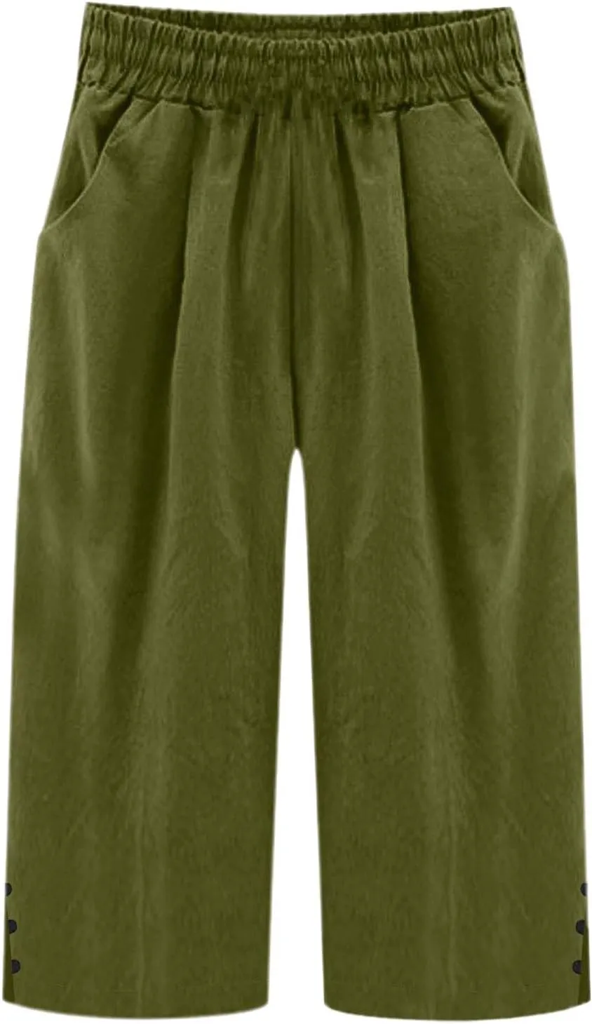 Pedal Pushers for Women Lightweight Linen Capri Pants Casual Loose Elastic Waist Bermuda Shorts Summer Capris Trousers