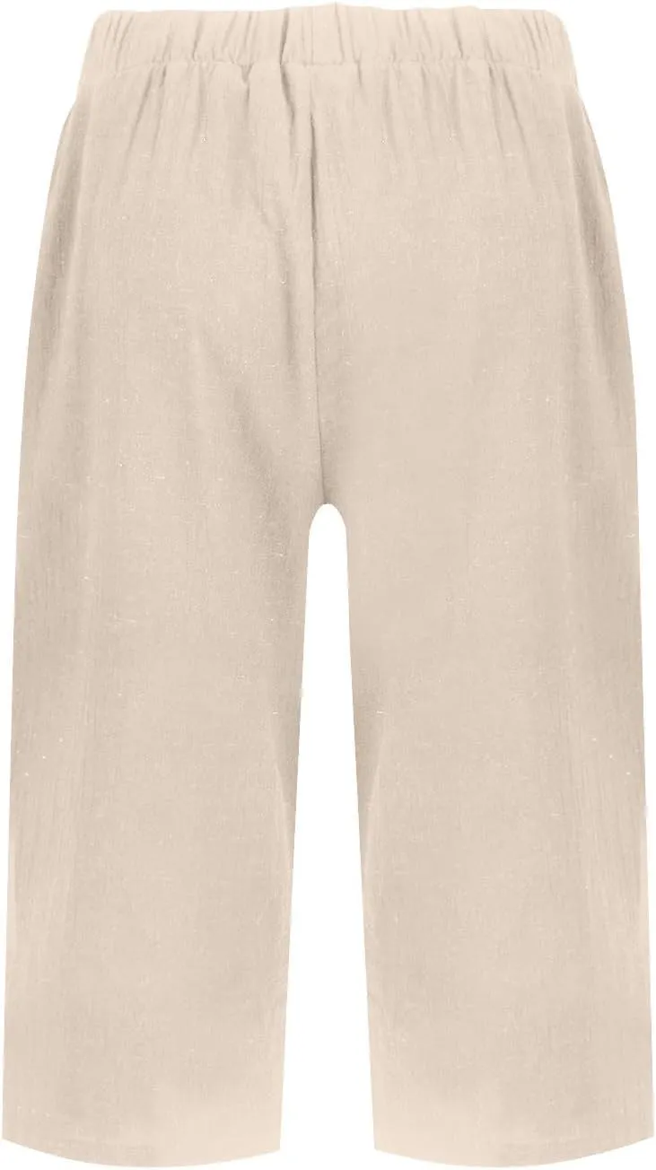 Pedal Pushers for Women Lightweight Summer Linen Capri Pants Casual Loose Elastic Waist Wide Leg Bermuda Shorts 2025