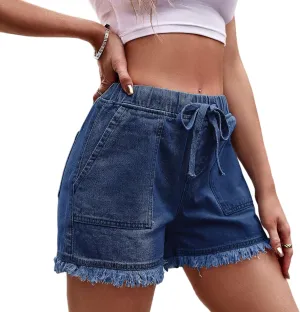 Perbai Womens Trendy High Waisted Frayed Raw Hem Denim Shorts Fringed Summer Jean Short Pants with Pockets